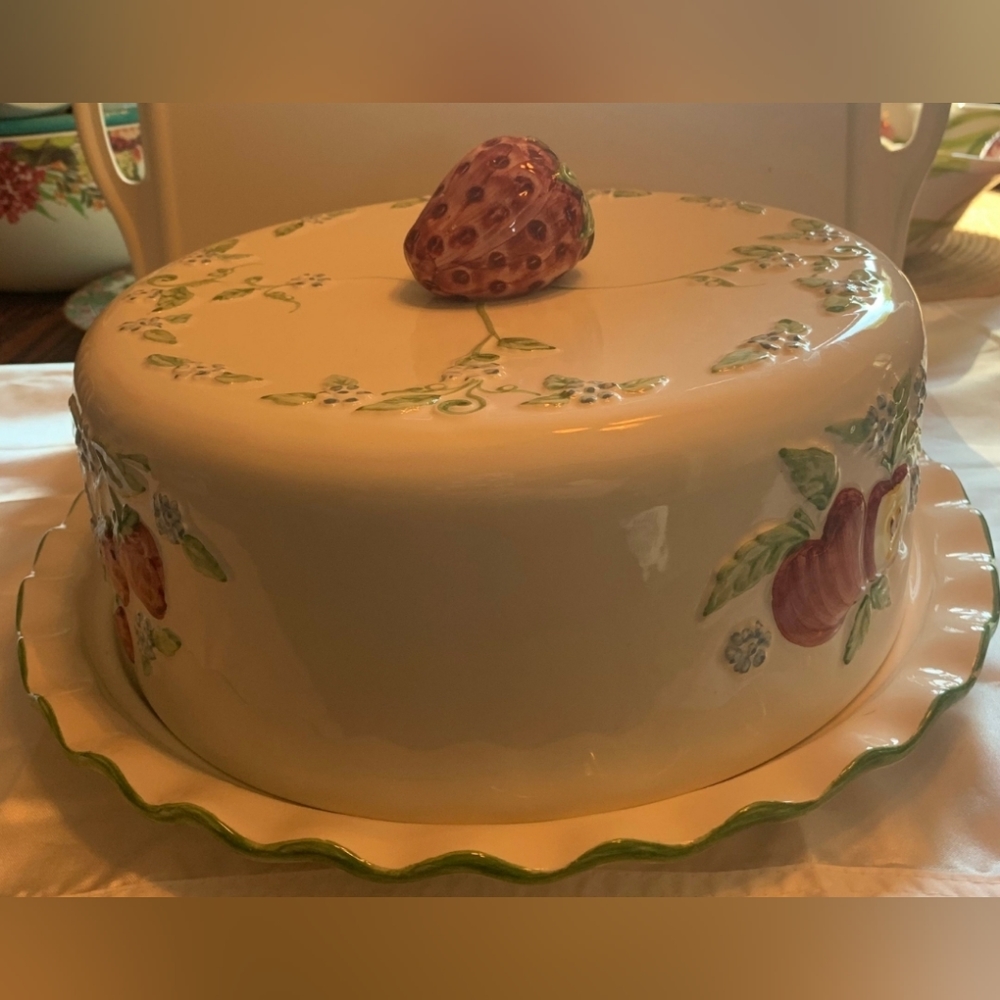 Vintage Decorative Strawberry Cake Plate and Cover